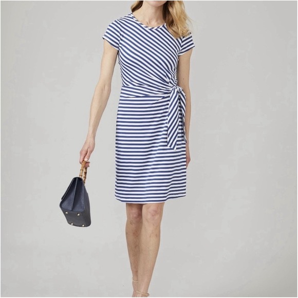 J. McLaughlin Dresses & Skirts - J. McLaughlin Catalina Cloth Striped Side Tie Dress Navy White Medium